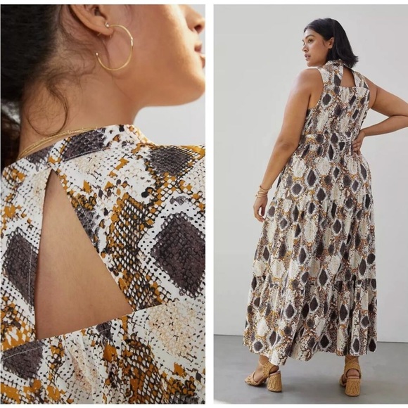 Anthropologie 18W Snake Print Tiered Button Front Maxi Dress 2X - Picture 10 of 13
